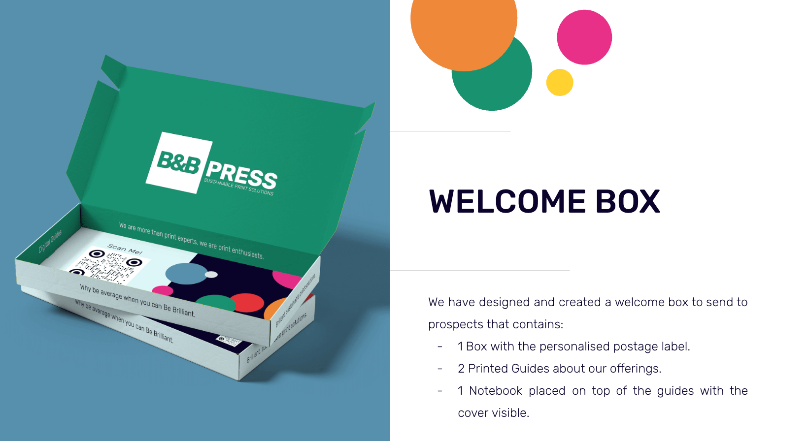 B&B Press designed welcome box for prospects