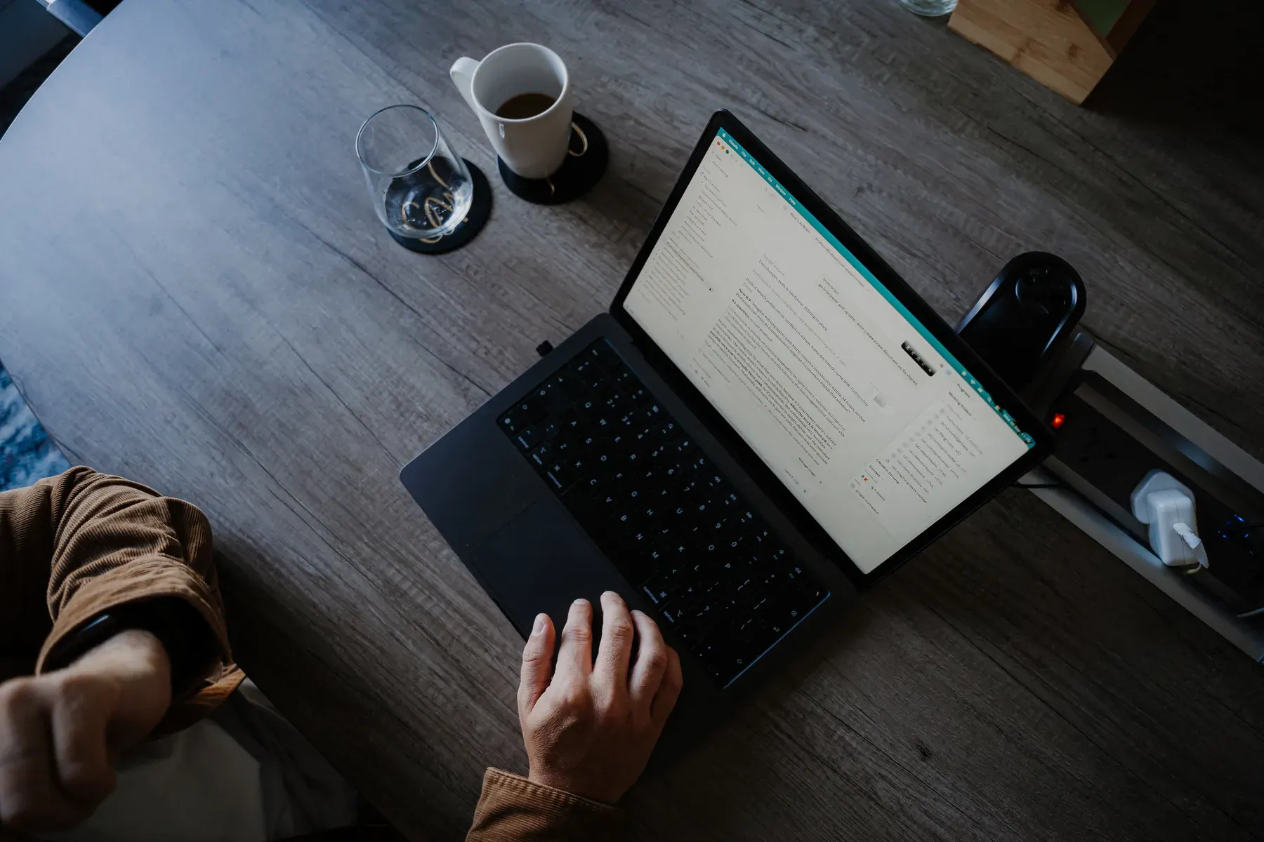 A report open on a laptop, from above